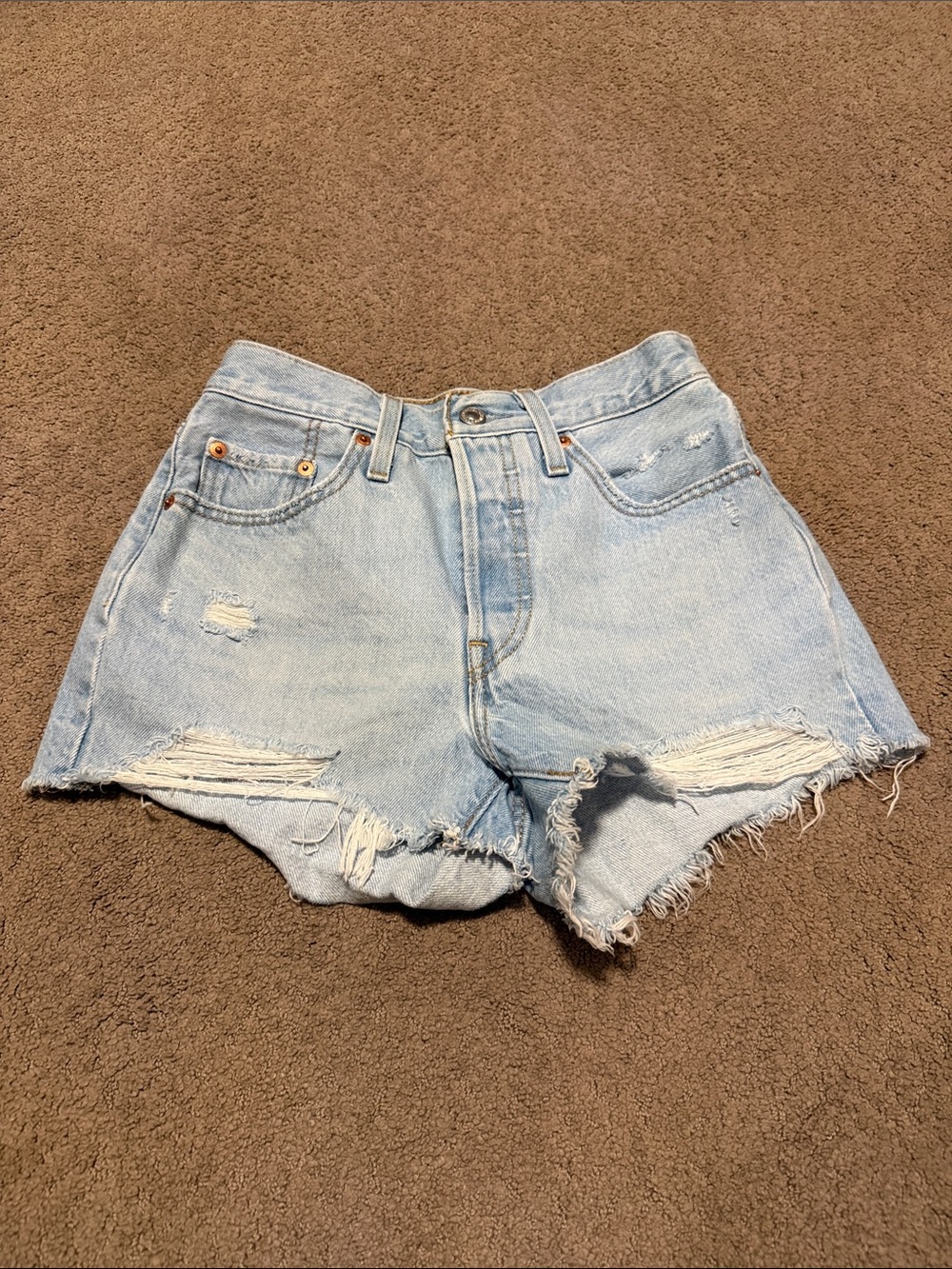 Levi's Light Wash Distressed High-Rise Jean Shorts
